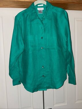 Talbots Teal Green Button-Down Linen Shirt
